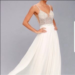Lulus true love white beaded rhinestone dress